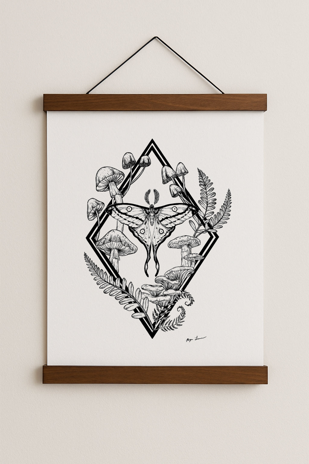 Moth Among Mushrooms Print