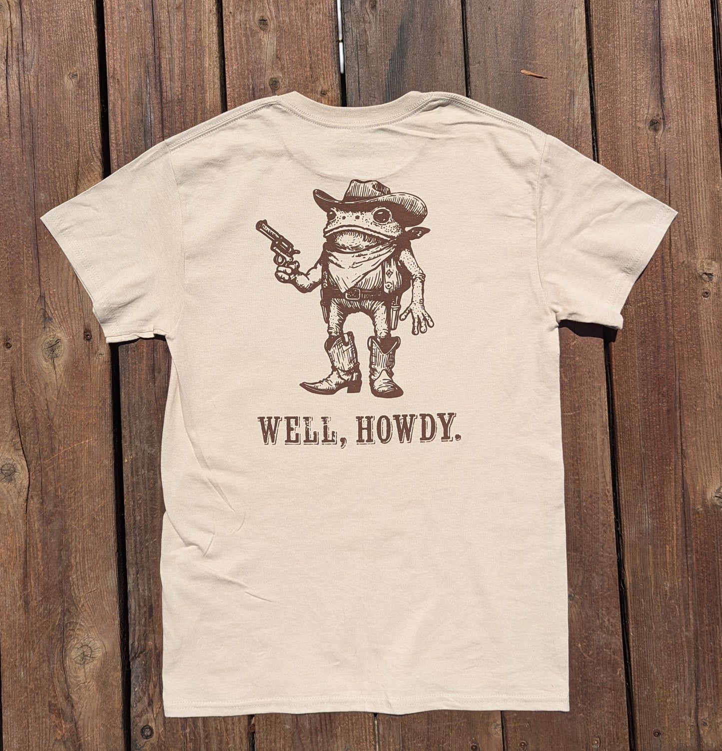 Tan shirt with brown ink