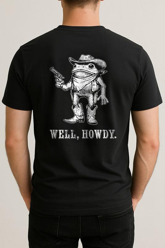 Howdy Frog – Two-Sided Tee (Mini Head Front / Full Back with Text)