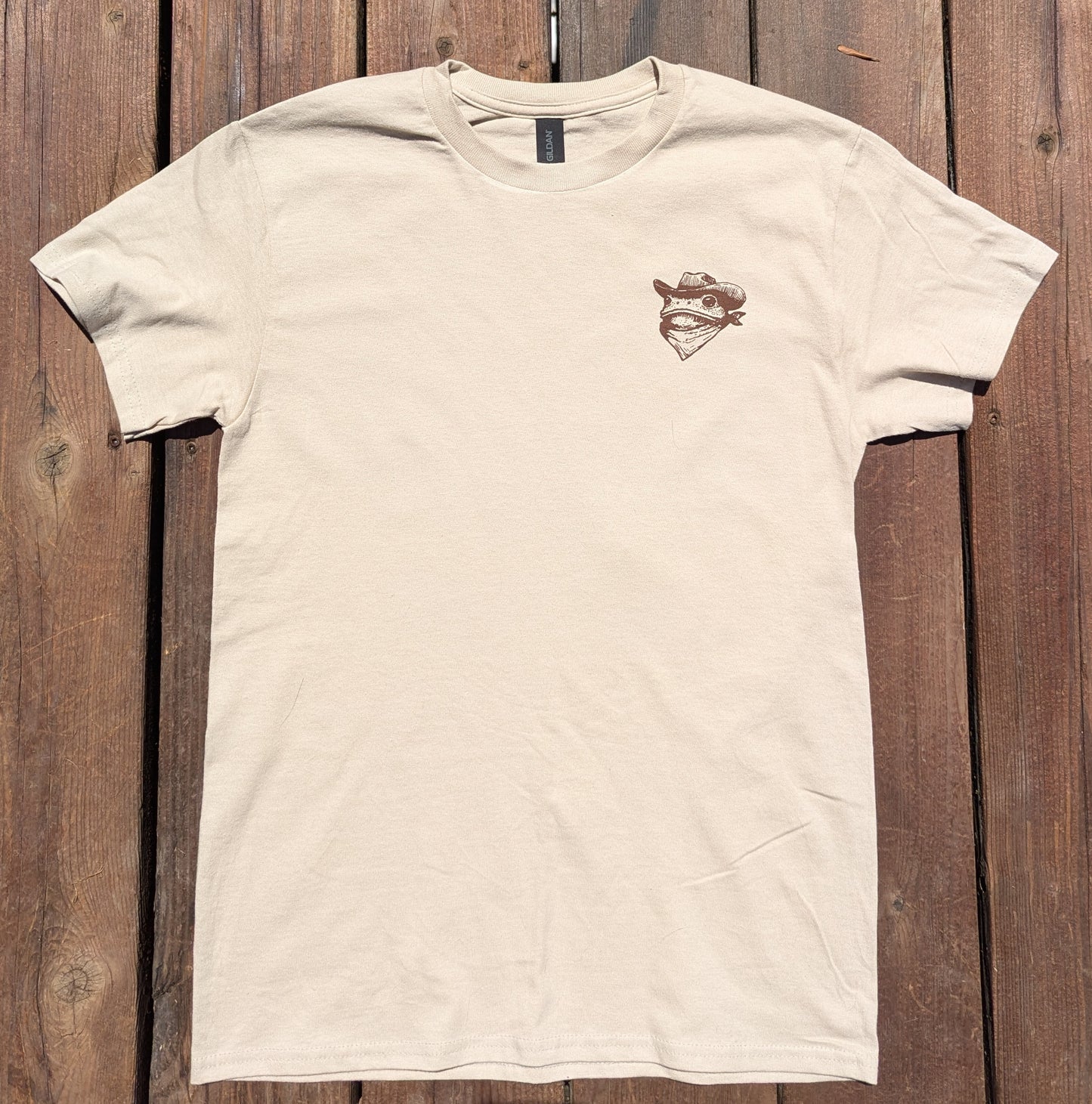 Tan shirt with Brown ink front